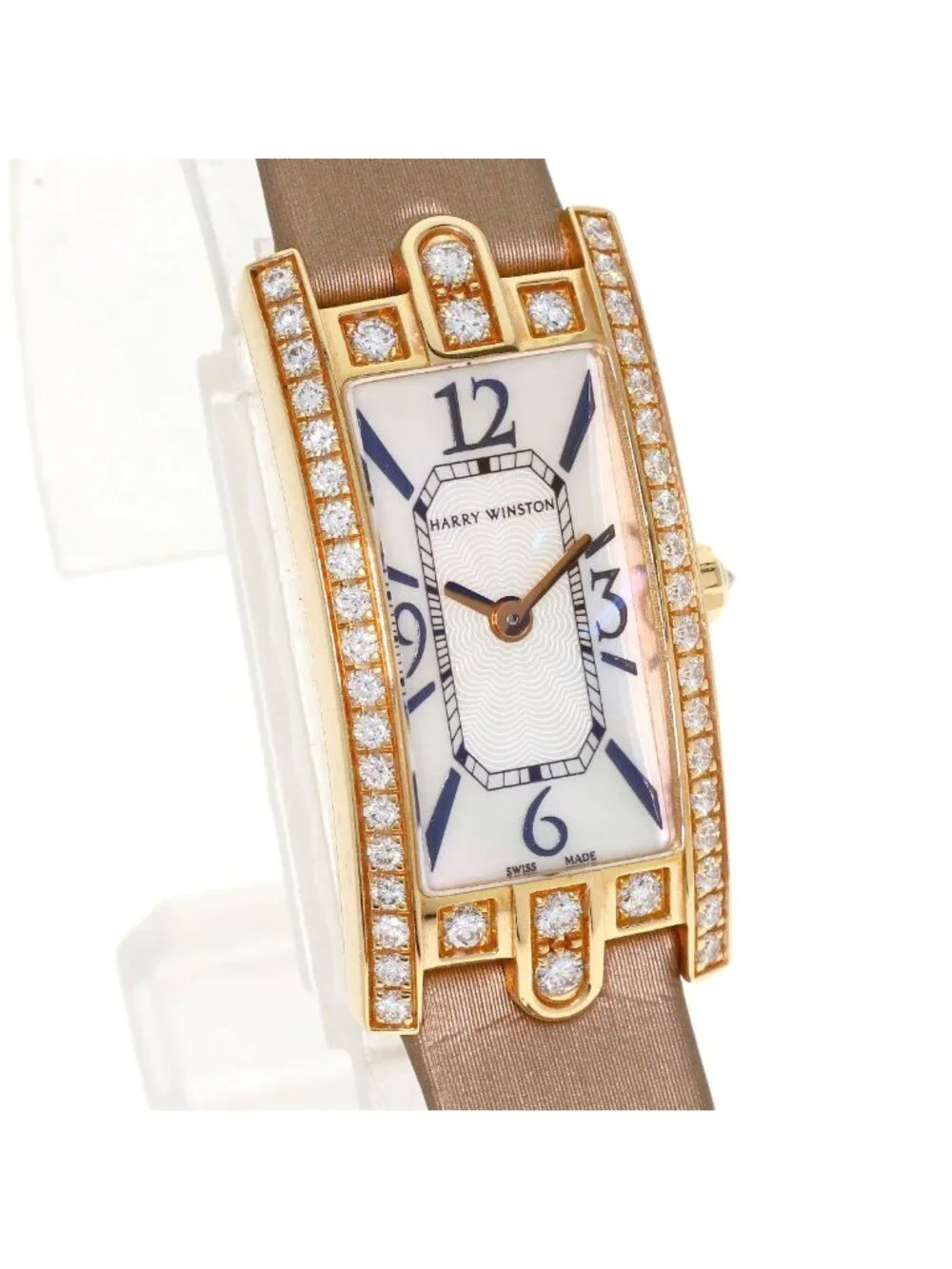 Harry Winston 332 Lqr Avenue C Mini Diamond Bezel Watch 18k Pink Gold Satin